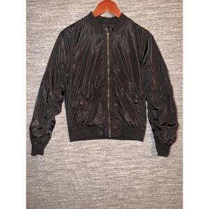 rue21 Black Bomber Jacket Mens Medium Full Zip Lightweight MA-1 Style Flight